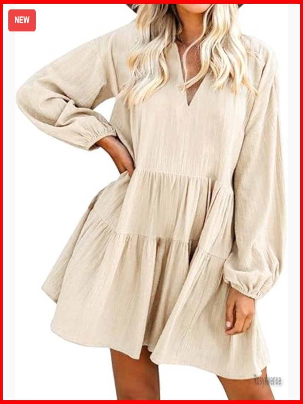 Long Sleeve Babydoll Dress with Pockets, Loose Fit Cotton Blend Tunic